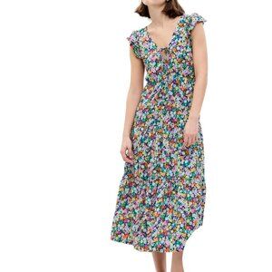 Gap Flutter Sleeve Cotton Maxi Dress in Multi-Color Floral XL NWT